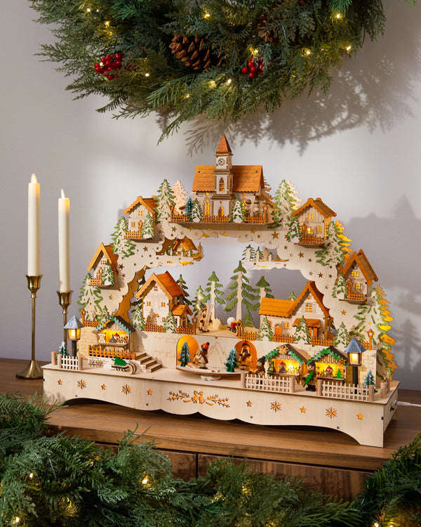 Village de Noël des Alpes suisses en bois animé Balsam Hill | Présentation