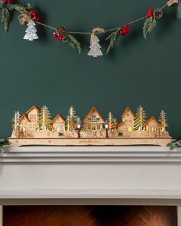 Village de Noël miniature en bois lumineux
