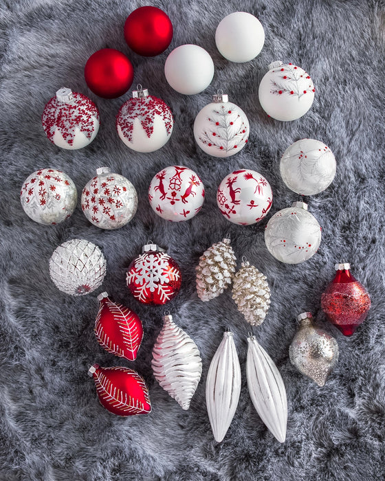 Balsam Hill Set de boules de Noël Scandinavie rouges et blanches
