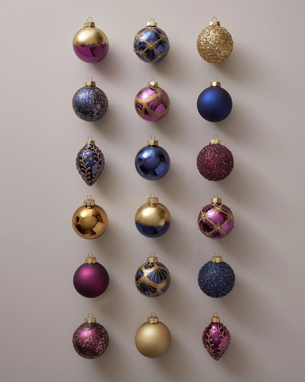 Boules de Noël en verre améthyste et saphir Balsam Hill, lot de 18